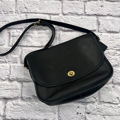 Coach 9790 Vintage City Bag Crossbody Handbag Black Leather Turn Lock 11quot;x9quot;x4quot;