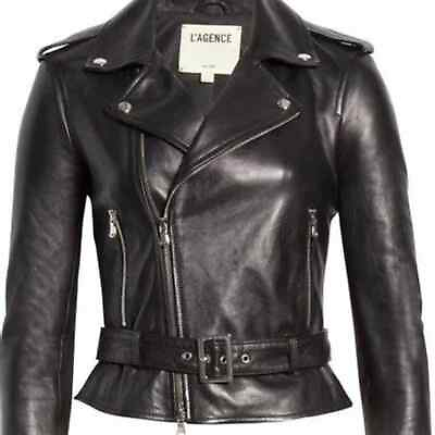 #ad NWT $1495 L’AGENCE Shara belted leather jacket lamb black XS