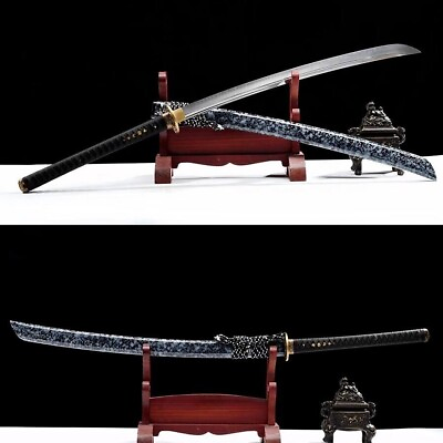 #ad Handmade Japanese Sword T10 Steel Clay Tempered Nagamaki Sharp Blade Full Tang