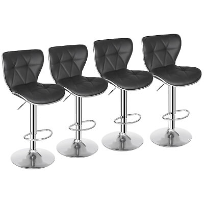 #ad Set of 4 Bar Stools Adjustable Swivel PU Leather Shell Back Armless Bar Chairs