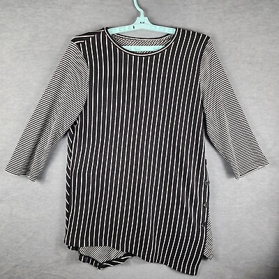 #ad Westbound Woman Knit Top Sz XL Black White Diagonal Stripes Asymmetric Hem EUC