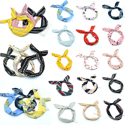 #ad 35 Styles Rabbit Ear Knotted Hair Bands Metal Wire Scarf Yoga Makeup Headband