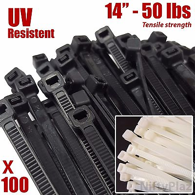 #ad NiftyPlaza 14 Inch Cable Ties Heavy Duty 50 LBS 100 Pack Nylon Wrap Zip Ties