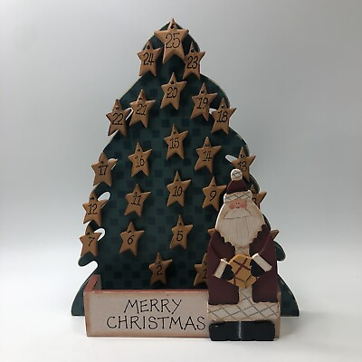 #ad Wooden Christmas Tree Advent Countdown Calendar Primitive Country Stars Santa