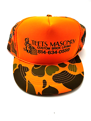 #ad Teets Masonry Brick Laying Meyersdale Pennsylvania Hat Cap Snapback Orange B320D