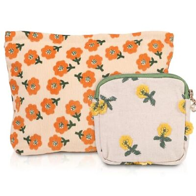 #ad 2 Pack Floral Makeup Bag Set Cosmetic Bags for Women and Girls Large Capaci...