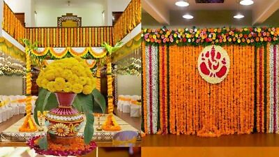 #ad Orange Artificial Plastic Indian Wedding Home Decorative 5 Ft Flower Garlands