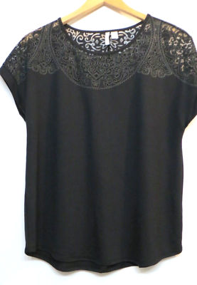 #ad Shirt Womens Medium Black Classic Short Sleeve Stretch Top