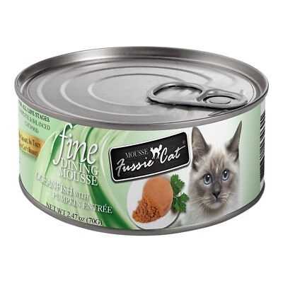 #ad FUSSIE CAT FOOD FOR PICKY CATS CAT FINE MOUSSE OCEANFISH WITH PUMPK 2.47OZ 24pk