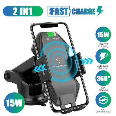 #ad 15W Clamping Wireless Automatic Fast Charging Charger Car Mount Phone Holder