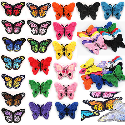 #ad DIY 2PCS Embroidered Butterfly Applique Iron On Sew On Patch Clothing