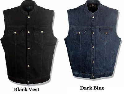 #ad SOA Mens Black or Blue Denim Biker Vest for Clubs w 1 Gun Pocket amp; Snap Front