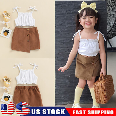 #ad Toddler Kids Baby Girls Summer Solid Sleeveless Bow Vest TopsSkirts Outfits Set