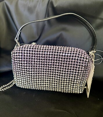 #ad Rhinestone Crystal Beaded Soft Evening Bag Lavander Zipped