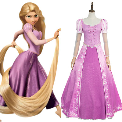 #ad Tangled Princess Rapunzel COSplay Costume Party Dress Gown Outfit