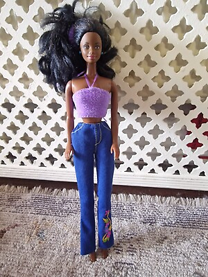 #ad Vintage Barbie Doll Christie in Jeans and Purple Top