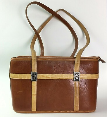 #ad Brighton Leather Handbag Retired Brown Textured Pebbled Boxy Shoulder Bag