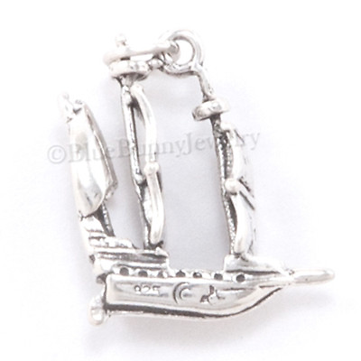 #ad 3D PIRATE SHIP Sail Boat Solid .925 Sterling Silver Jewelry Pendant 925 Charm