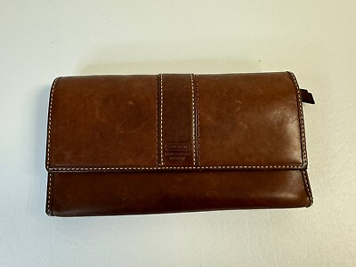 #ad Coach Wallet Brown Clutch F41794 Hamilton Leather Slim Envelope Trifold Vintage