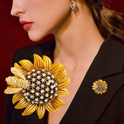 #ad Fahsion Daisy Sunflower Crystal Brooch Pin Plant Bouquet Women Jewelry Gift