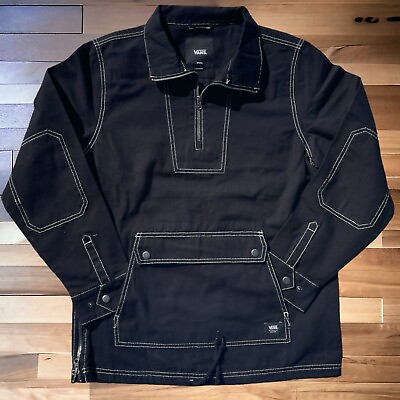 #ad Vans Halifax Anorak Coat Jacket Pullover 1 4 Zip Black Canvas Various Sizes