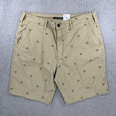#ad Lucky Brand Tencel Chino Shorts Men’s 34W 9in WEED Leaf Embroider AOP NWT Tan