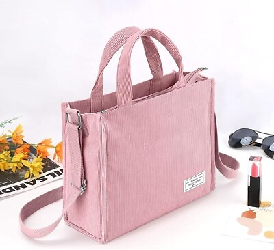 #ad KALIDI Tote Bag for Women Corduroy Crossbody Bag Casual Zipper Tote ROSE PINK