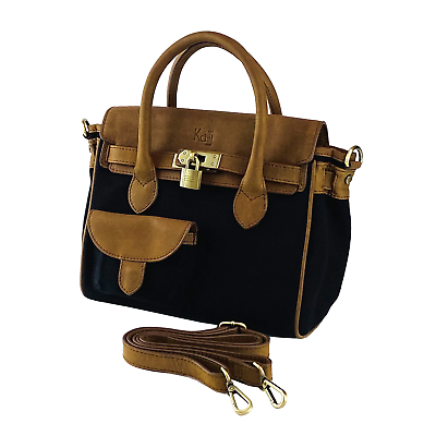 #ad K0042ACB Black Color Mini Handbag in Canvas Genuine Leather Made in Italy