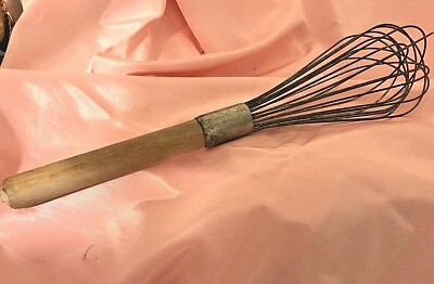 #ad Vintage Whisk Wood Handle Commercial Bakery Wire S40