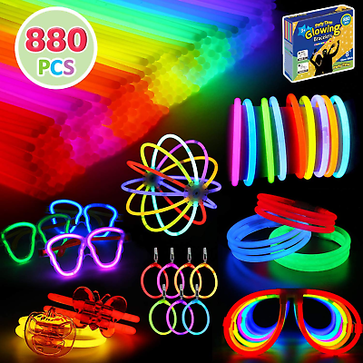 #ad 880 Pcs Glow in the Dark Party Favors Includes Glow Sticks Bulk 7 Colors and C