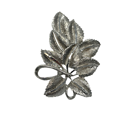 #ad JS Womens Brooch Cluster Leaves Silver Tone Textured Layered Pin Vintage