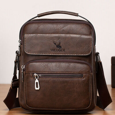 Men Crossbody Bag Leather Small Man Shoulder Handbag for iPad 9.7quot; Travel Office $25.49