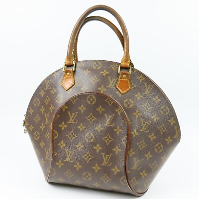 #ad LOUIS VUITTON LV Logo Ellipse MM Hand Bag Monogram Leather Brown M51126 79650
