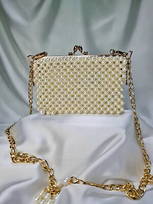 #ad Handmade Classic Style Beeded Clutch Of Ivory Pearls With Kiss Lock Get To Gift