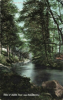 #ad 1900#x27;s NJ Postcard View of Saddle River near Hoboken or Ho Ho Kus? NJ129