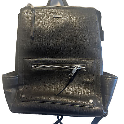 #ad ALDO Unisex Large Backpack Travel Bag Pebbled Black Faux Leather