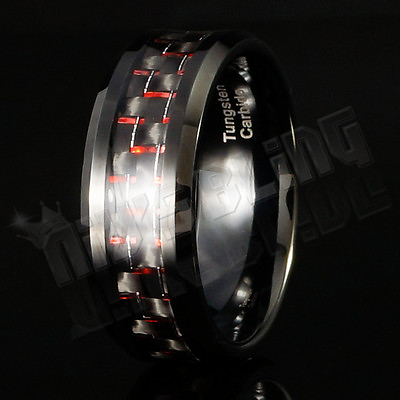 Black and Red Carbon Fiber Tungsten Carbide Inlay Wedding Band Bridal MEN Ring $19.99