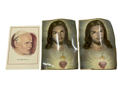 #ad Vintage Pope John Paul II Picture Art Jesus Catholic Prayer Sacred Heart Saint