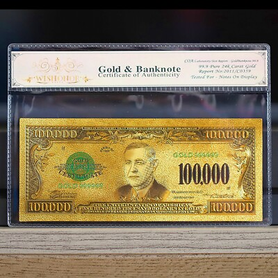 #ad 100mg 24K Gold 1934 $100000 Dollars Gold Certificate Banknote with White COA