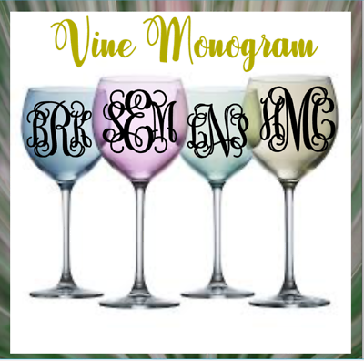 #ad Monogram Vinyl Decal Sticker For Wine Glasses Vine Monogram Decal
