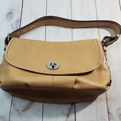 #ad Vintage Coach Purse Womens Shoulder Bag Tan Leather Turn Lock G1069 F15170