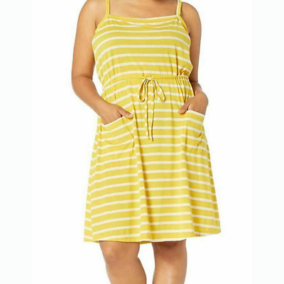 #ad Junarose NWT Women#x27;s 0X Yellow Stripe Tilda Strap Above The Knee Dress