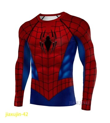 #ad Marvel Spider Man Stretch Tight Long T Men Costume Halloween Fashion Specialty
