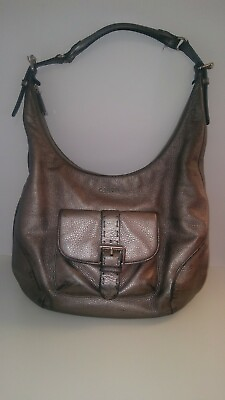#ad Calvin Klein Gunmetal Purse Large Leather Hobo Bag $405 Retail
