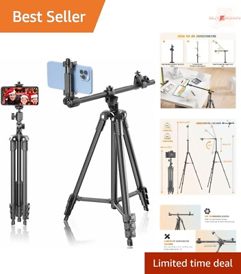 #ad 67 Inch Horizontal Tripod Stand with 360° Ball Head amp; Wireless Remote Black