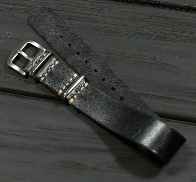 #ad Black Leather Watch Strap Single Pass Distressed Military Band 18mm 20mm 22 24mm