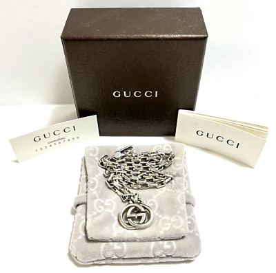#ad GUCCI Interlocking GG Logo Necklace Pendant Men Women Silver 925 W Box