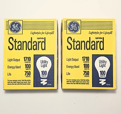 #ad 8 GE Standard 100 Watt White Light Bulbs NOS Original Dimmable Home Utility