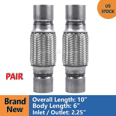 #ad Pair For 2.25quot; x6quot; x 10quot; Flex Pipe Exhaust Coupling Quality Stainless Heavy Duty