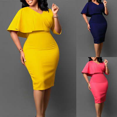 #ad Office Ladies Women Evening Bodycon Dress Plus Size Formal Party Gown Cocktail